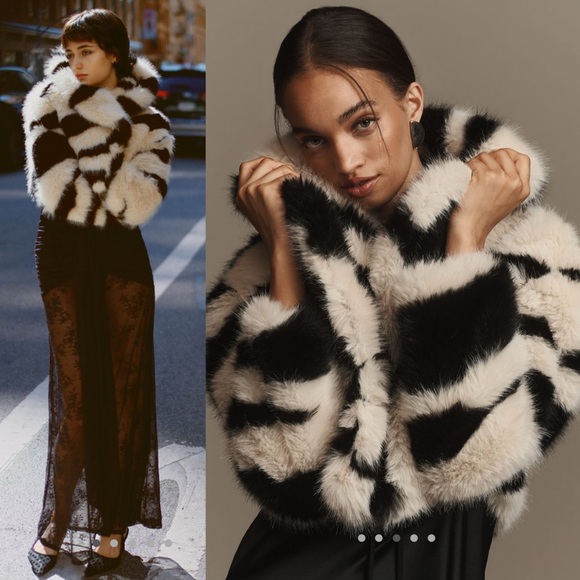 Avec Les Filles Jackets & Blazers - Avec Les Filles faux fur zebra cropped coat